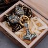 Collar Colgante Amuleto Cabeza de Lobo Nórdico Vikingo Martillo Retro para Hombre