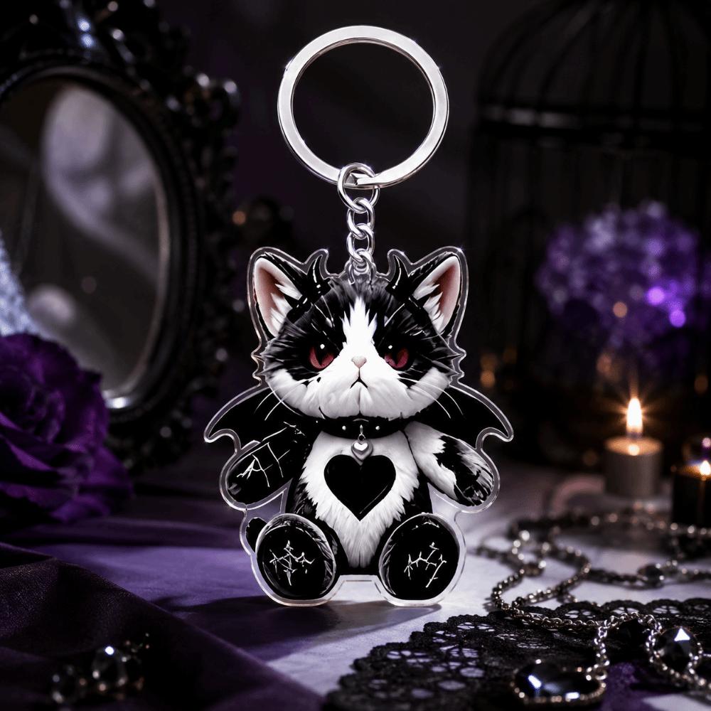 Halloween Gothic Cat Keychain Acrylic Bag Charm Creative Kitten Pendant Bag Decoration