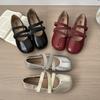 New Style Women's Luxury Ballet Flat Shoes Women Comfy Leather Shoes Women Square Toe Flat Mary Janes Ladies Shoes Double Buckle