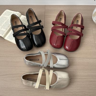 Neuer Stil Damen Luxus Ballerinas Damen Bequeme Lederschuhe Damen Quadratische Zehenpartie Flache Mary Janes Damenschuhe Doppelte Schnalle