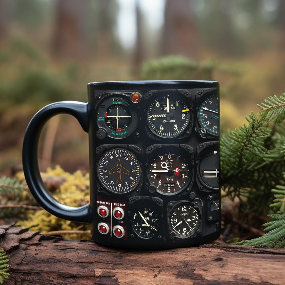 Aircraft Instrument Panel Pattern Coffee Ceramic Mug Airplane Enthusiast Birthday Gift Boys Water Cup Funny Mug