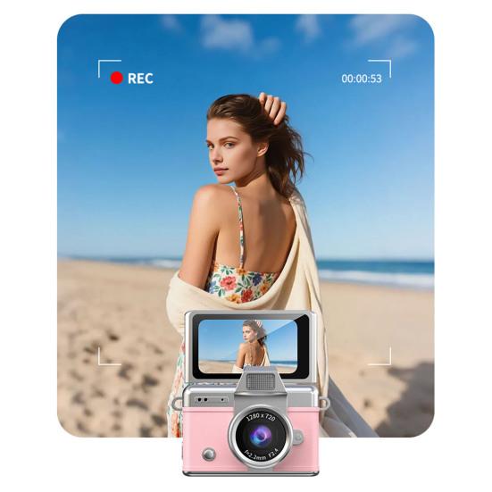Thumb-Sized Flip Screen Mini Camera Tiny Retro Keychain Digital Camera with 1.47" LCD Screen Vintage
