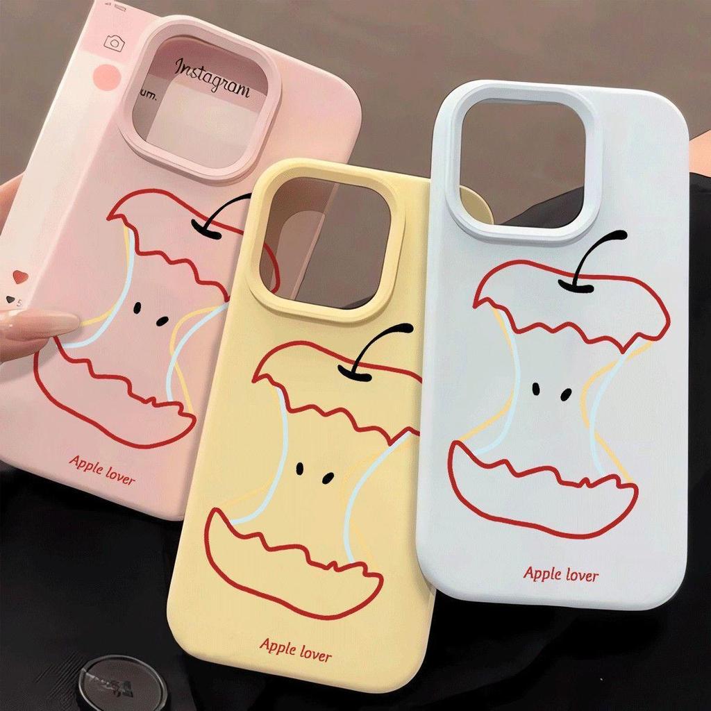 Red Apple Core Case for 17Pro Max, 16, 15Pro, 14Plus/13 Models - Cute & Glutinous Rice Design