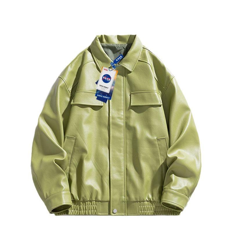 

Ретро кожаная куртка для мужчин весна и осень хип-хоп стиль лацкан кожаная куртка для мужчин свободное и повседневное пальто 3XL зелёный