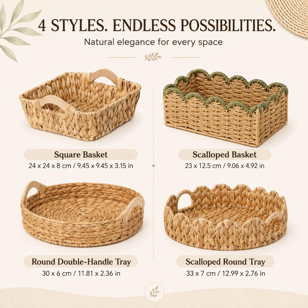 Natural Water Hyacinth Storage Basket Handwoven Open Top Handwoven Storage Basket Sturdy Multipurpose Wicker Organizer Tray