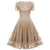 Bright Deer Women's Lace Cocktail Dress V Neck Short Sleeve Fitted Waist Midi Prom Bridesmaid Wedding Guest Party Evening Occasion Outfit
