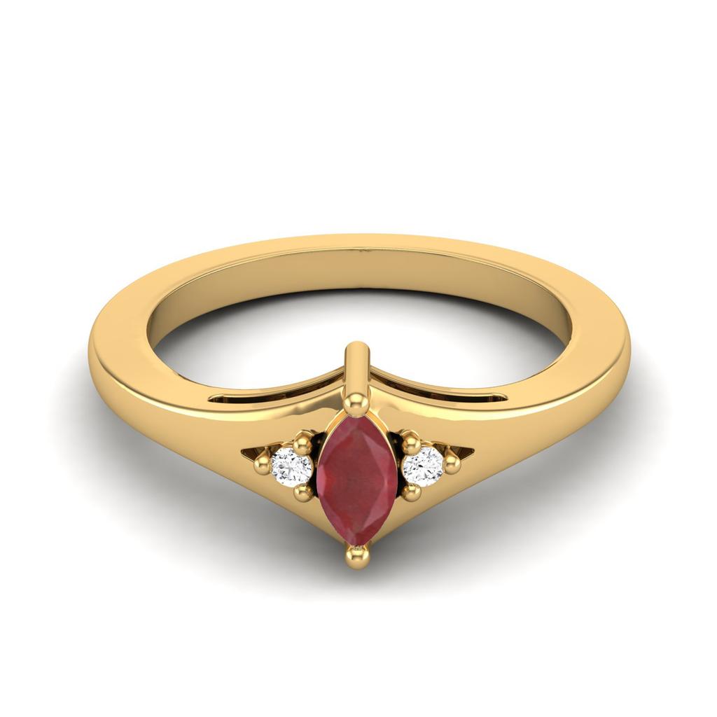 925 Sterling Silver Gold Vermeil 0.23 Cts Marquise Ruby Three Stone Wedding Women Ring