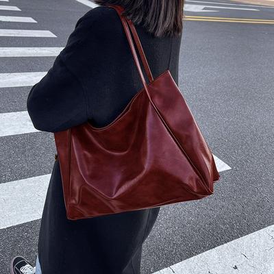 Ladies Fashion Large Bag Commuter Women's Bag New Oil Leather Hundred Handbag Large Capacity Shoulder Bag Girls Tote Bag