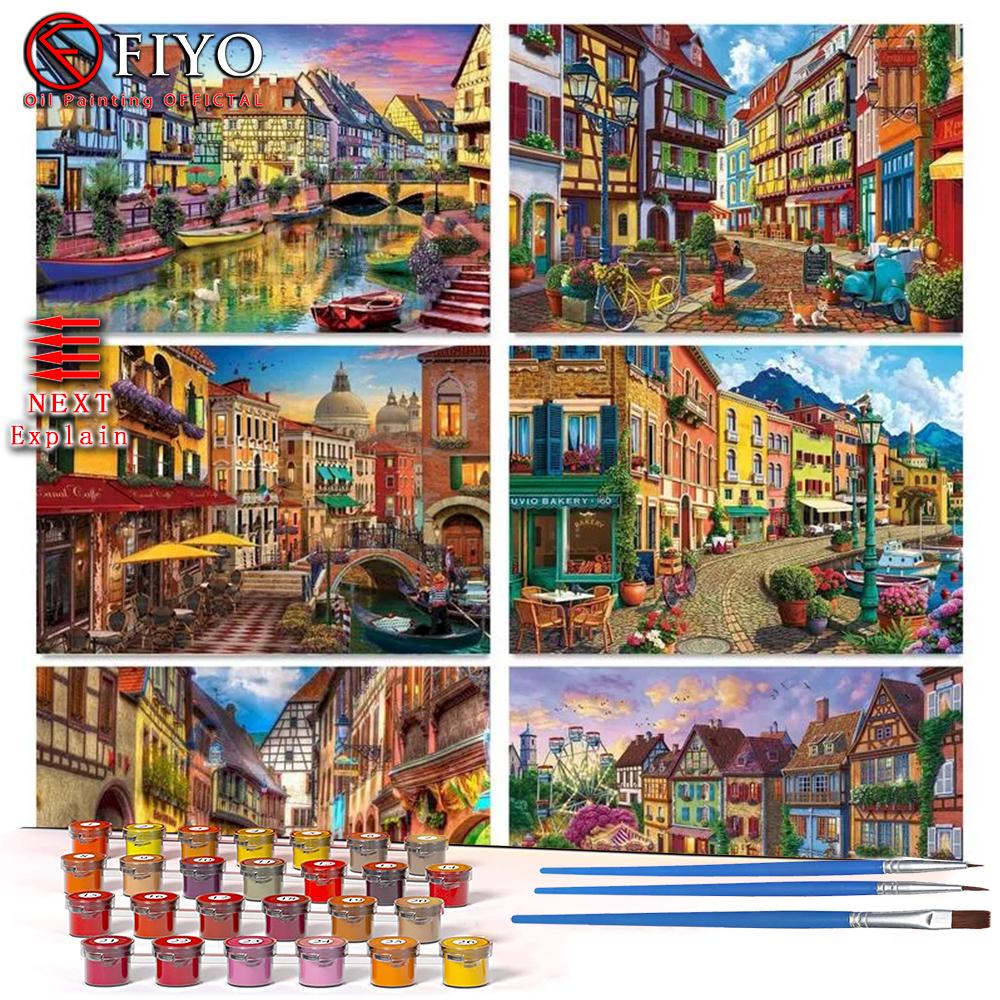 

40x50cm Рамка Картина Diy Масляная живопись По номерам Наборы Городской пейзаж Акриловая стена Искусство Домашний декор Современная раскраска По номерам Произведение искусства GIF