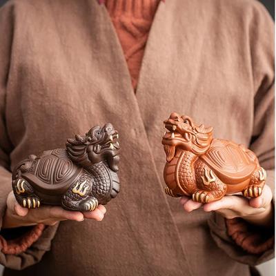 Ceramics Dragon Turtle Mascot Decoration Small Statue- Chinese Characteristic  Suitable for Home and Office Longevity Decor
