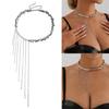 Irregular Bead Necklace with Multiple Tassels Adjustable Collarbone Chain Statement Choker for Fashion Enthusiasts