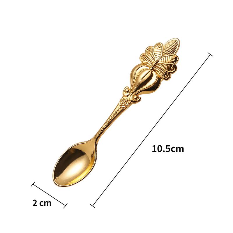 4pcs Vintage Zinc Alloy Dessert Spoon Luxury Lightweight Coffee Stirring Spoon Ice Cream Tea Serving Tool for Restaurant Café