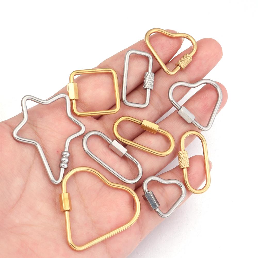 2pcs Stainless Steel Screw Carabiner Lock Connector Heart Oval Fastener Clip Clasps For Jewelry Making DIY Necklace Keychain