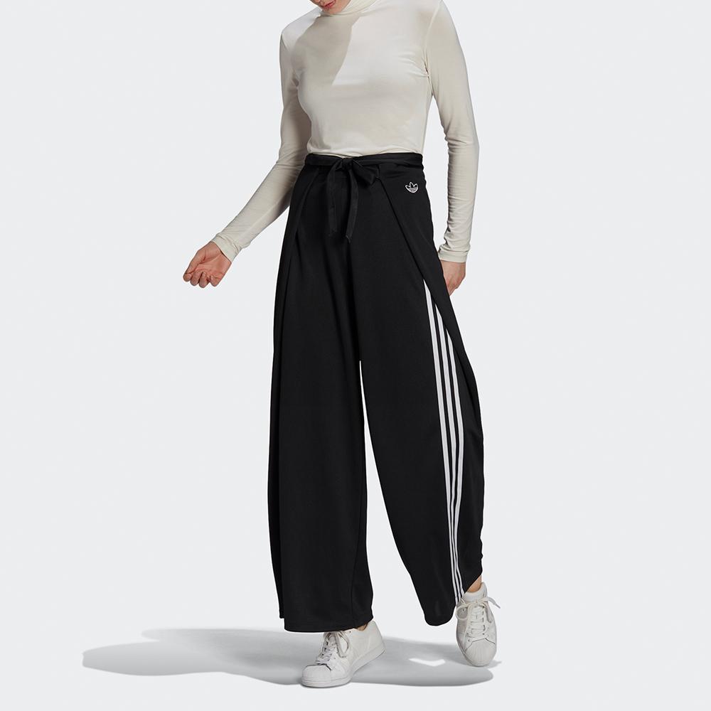 Adidas Originals Women's Mid-Rise Loose Fit Striped Breathable Woven Track Pants Black White GN3169