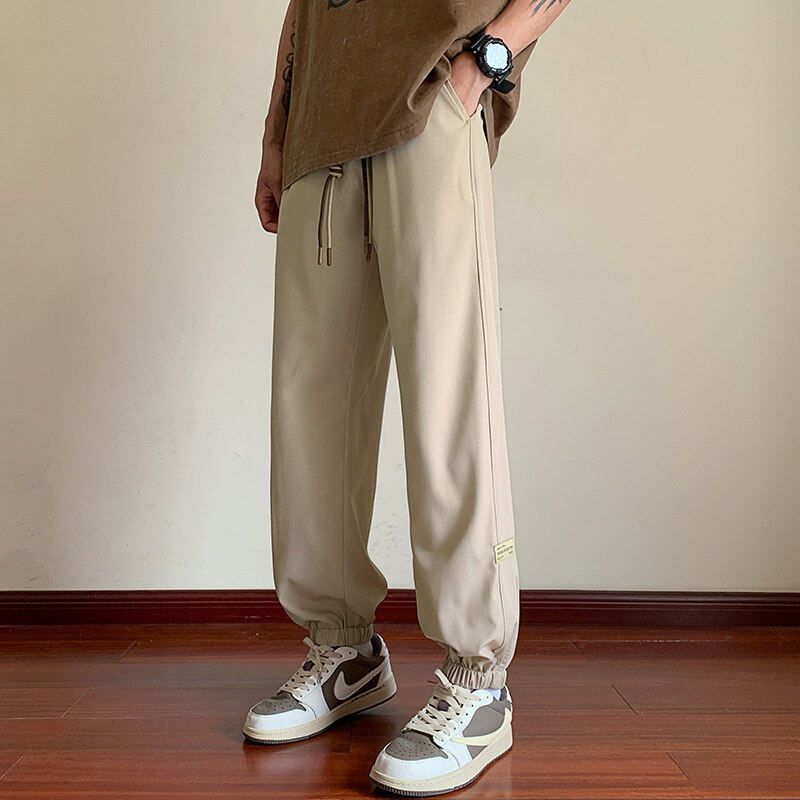 Dongqi Nologo White Jingting Goodbai Fancy Ice Casual Pants Men s Ice Silk Drape Plus Size Jogger Pants Khaki 2XL