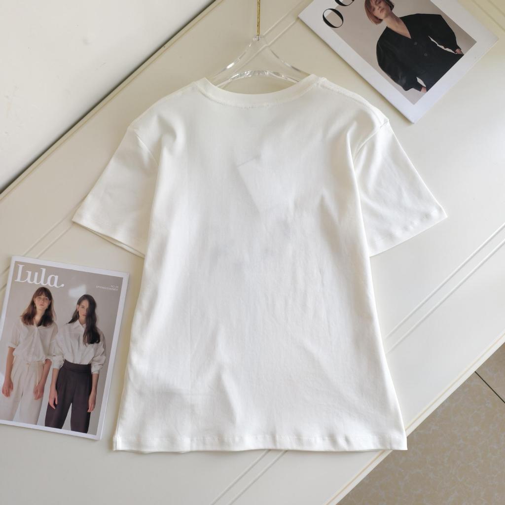 High-Quality Letter Heart Flower Embroidered Round Neck Casual Short Sleeve Top