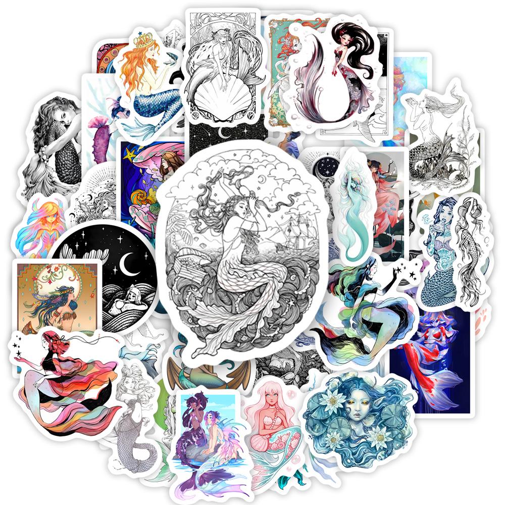 Watercolor Fantasy Mermaid Illustration Stickers DIY Toy Gift Decorative Decal for Phone Luggage Laptop Scrapbook Waterproof