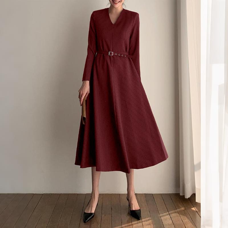 

ZANZEA Женское повседневное платье с V-образным вырезом, длинным рукавом, свободного кроя, из вельвета, осень-зима M вино красного