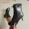 Fashion Aphixta Narrow Band Dec Women Peep Toe Ankle Boots 7cm High Heels Sexy Woman Shoes Lace Up Back Zipper Sandals Boot Ladies Shoes