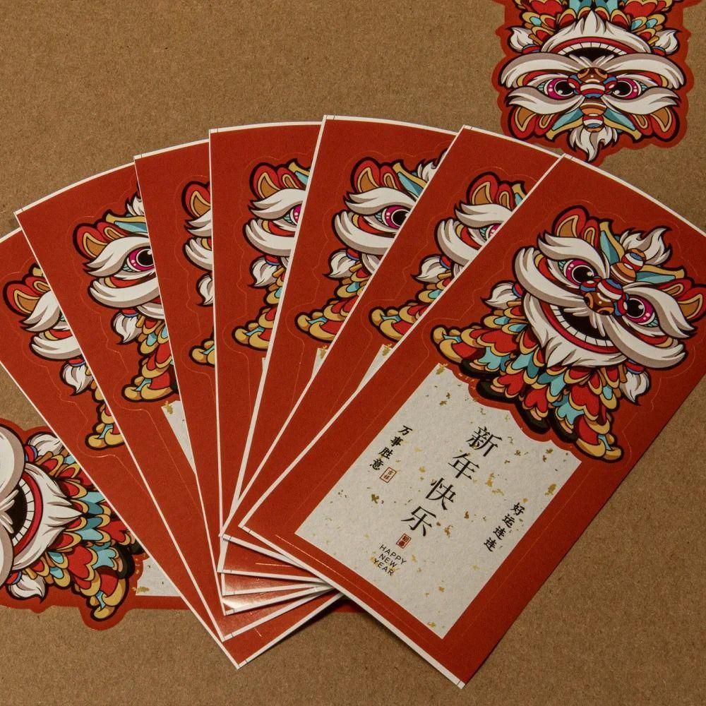 

50pcs Rectangle Happy New Year Stickers Self-adhesive Business Pacakge Box The Dragon Year Stickers Festive Decoration