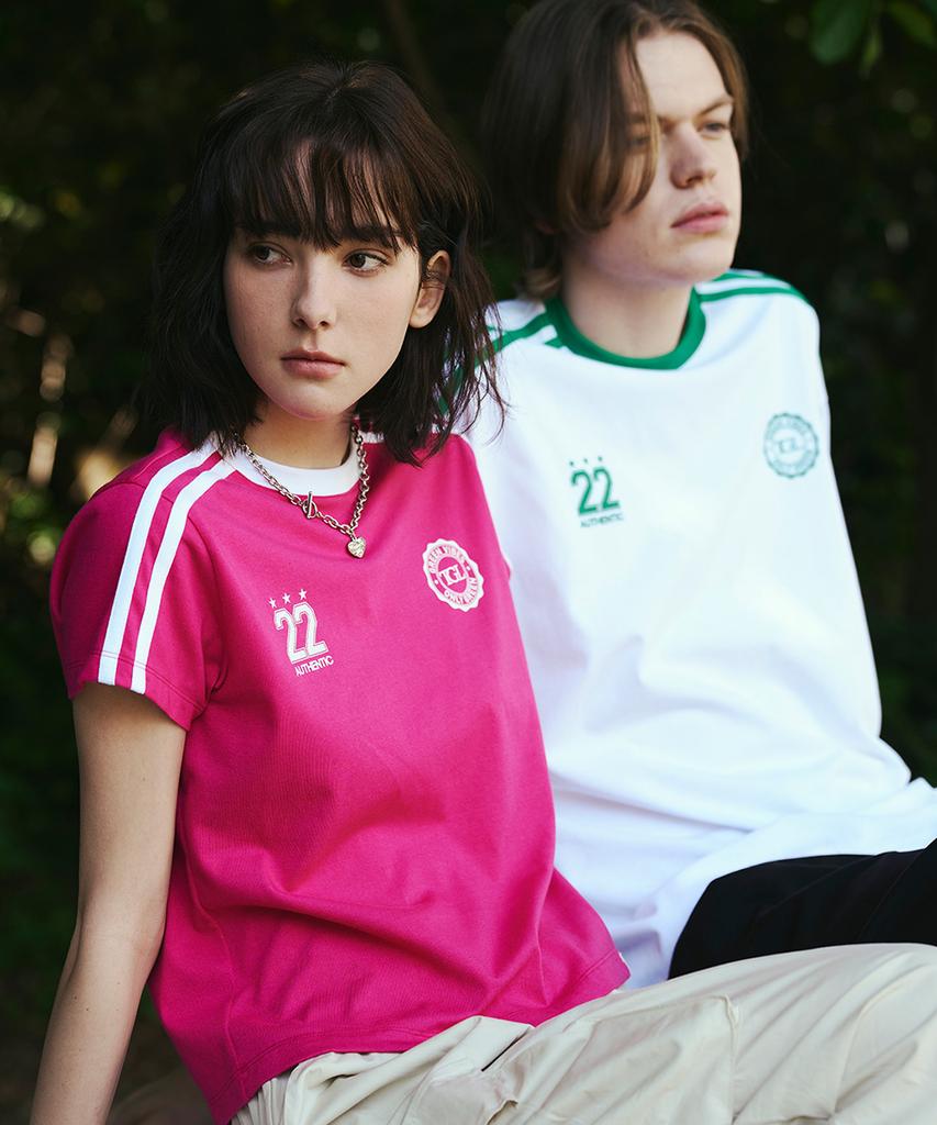 THE GREEN LAB Soccer Football Color Block Short Sleeve T-Shirt [Pink]