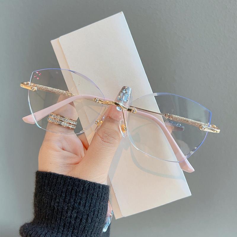 

Anti-Blue Light Glasses Cat Eye Metal Eyewear Women Rimless Luxury Eyeglasses Blue Light Blocking Man Lady Computer Eyeglas