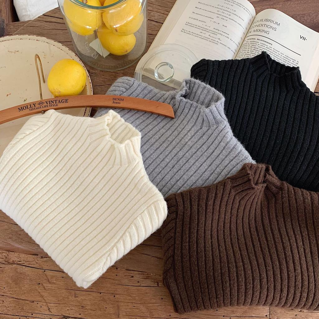 Children's Sweater Autumn/Winter New Collection Solid Color Versatile Knitted Shirt Boys' Stand Up Collar Bottom Shirt