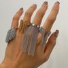 18K Gold Wide Ring Stainless Steel Adjustable Ring Open Ring Tassel Chain Ring  Women Fashion