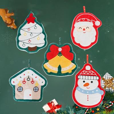 Cute Merry Christmas Hand Towel Thickened Super Absorbent Rag Coral Velvet Santa Claus Hanging Wipes