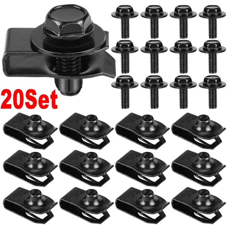 

10/30set Universal Car U-nut Clips Fastener Metal Bolts Screw Fender Bumper Buckle Rivet Screws U-Type Clips Car Accessories