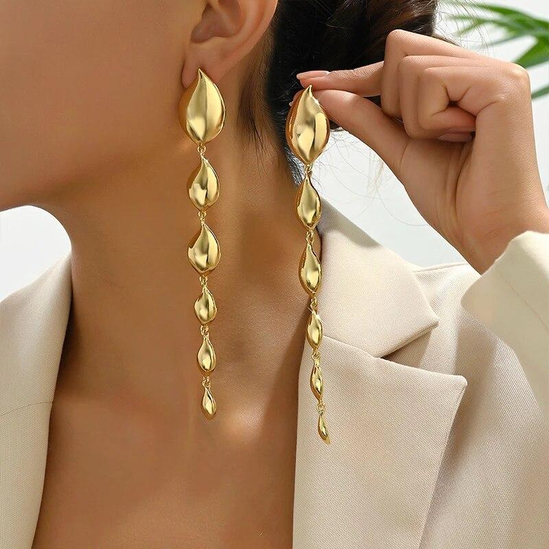

Gold Color Geometric Long Tassel Drop Earring For Women Vintage Silver Color Option Statement Earrings Party Evening Jewelry