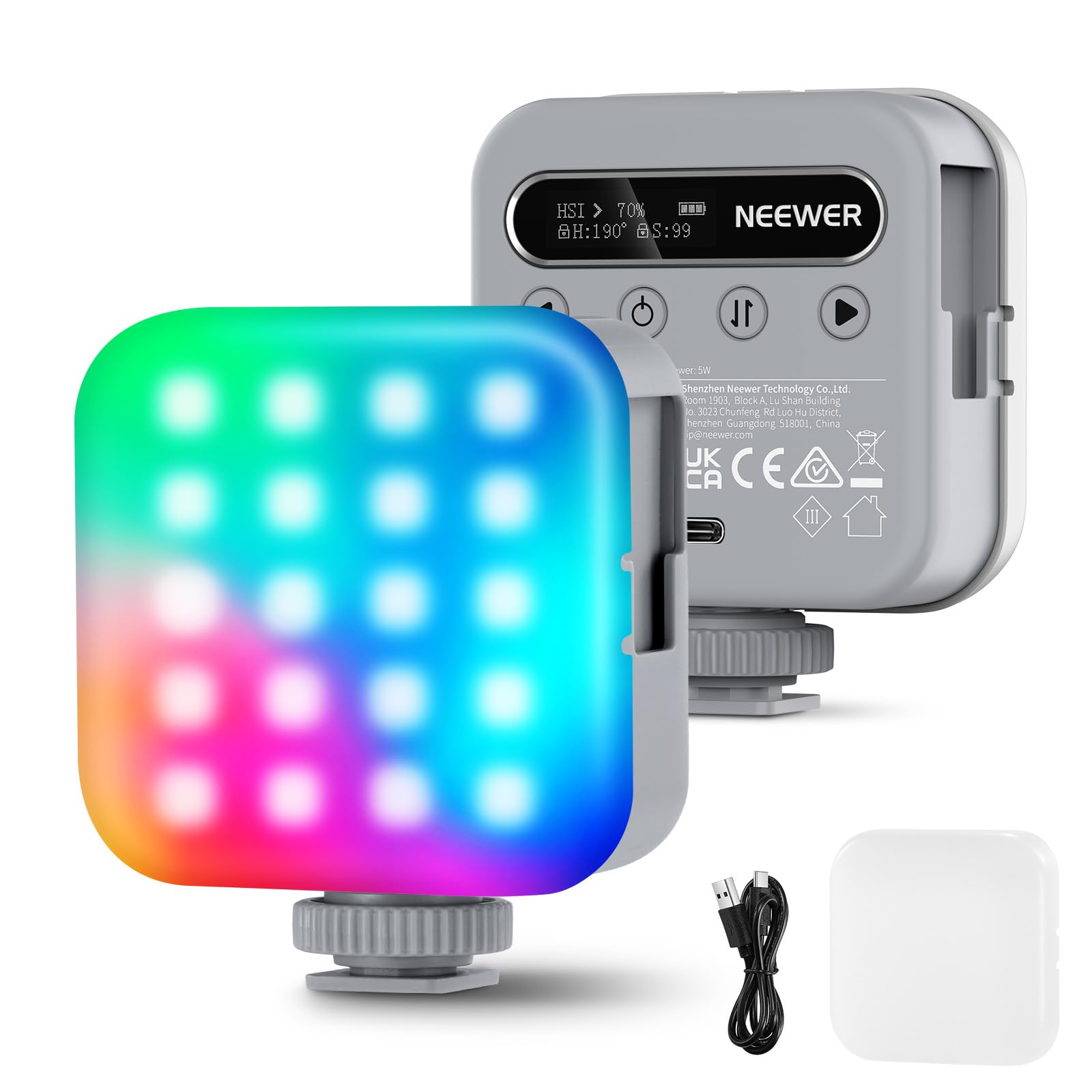 

NEEWER BASICS BL60C RGB Video Light Magnetically Mountable 360° Full Color Photography Light 2500-9000K CRI96+ 18 Scene Effects Portable Rechargeable