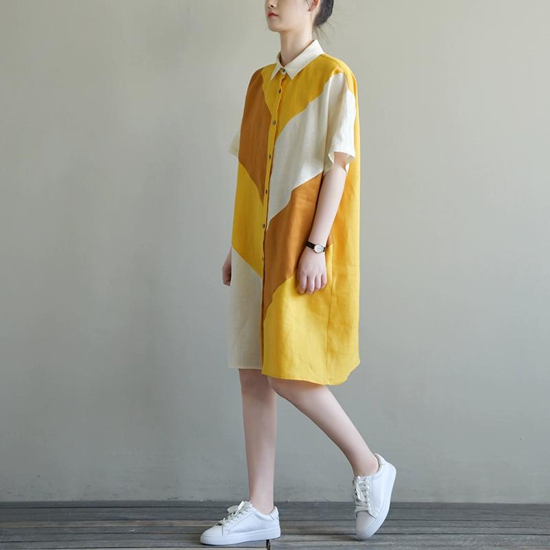 DIMANAF Plus Size Linen Blouse Dress Women 2025 Colorful New Summer Style Shirt O-Neck Loose New