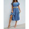 Fashionable and Casual Solid Color Simple Round Neck Short-sleeved Mid-length Dress for Women Without Belt