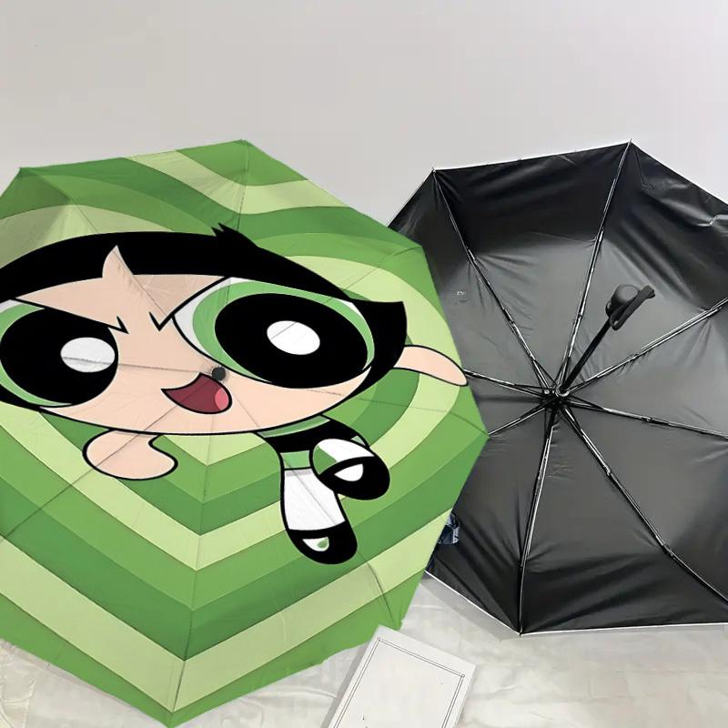 1PC Warner Powerpuff Girls Automatic Open/Close Umbrella with Windproof, 53-Rib Sturdy Canopy, Durable Ribs1270A