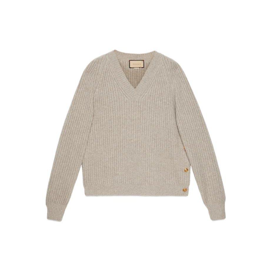 GUCCI V Neck Ribbed Knit Sweater 764665-XKDQ7-1046