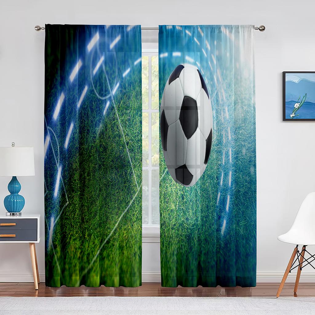 Soccer Striker Kicks The Ball Football Tulle Sheer Curtains for Living Room Bedroom Window Modern Tulle Voile Curtain Decoration