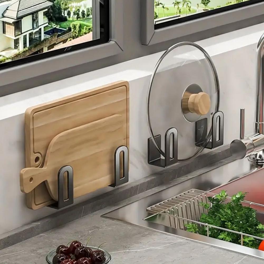 Storage Rack Space-saving Lid Holder Wall Mounted Cutting Board Pot Cover Holder Strong Load-bearing Organizer Stand for Kitchen