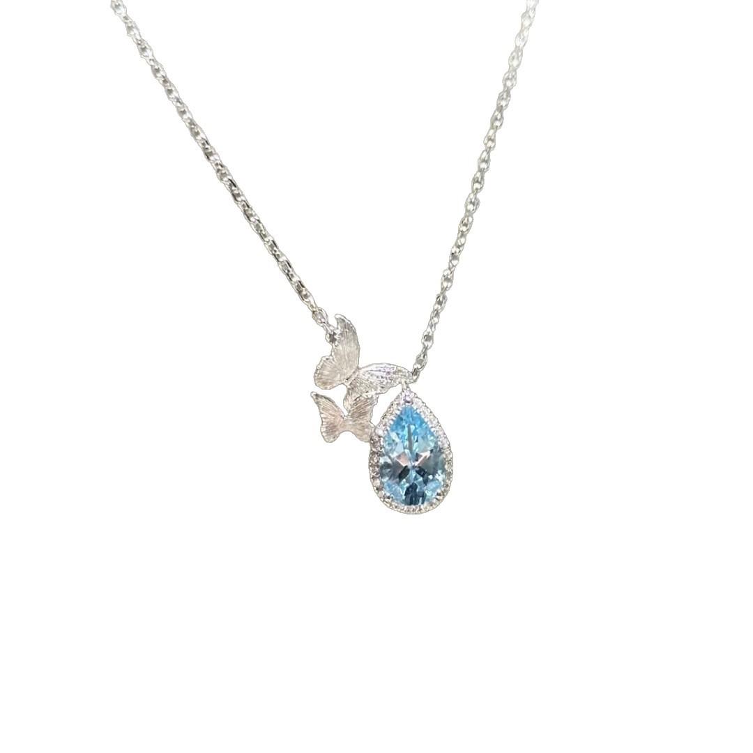 2026 French Topaz Brushed Butterfly Water Drop Necklace Women s Light Luxury Niche Premium Sense Clavicle Chain 45CM