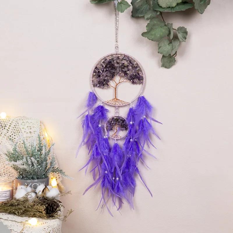 Wall Hanging Dream Catchers Gem Crystal Tree Of Life Dream Catcher Home Decoration Room Wind Chimes Ornaments Dream Catchers
