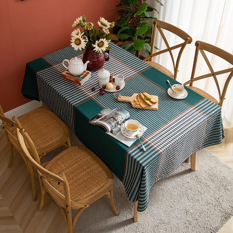 Nordic Style Linen Cotton Tablecloth Square Rectangular Plaid Stripe Washable Heat Resistant Dining Table Cover