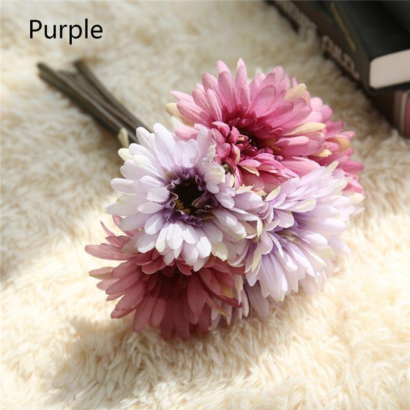 

28 см 10 головок / букет Искусственные цветы из шелка Искусственные цветы герберы для украшения дома Цветочные свадебные букеты Purple