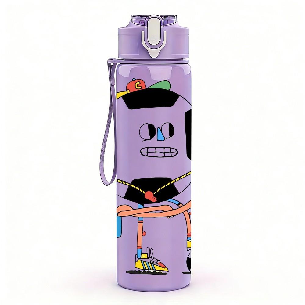 1PC Soccer Ball Man Cartoon 750ml Color Plastic Sports Water Bottle Leakproof Flip Straw Lid Suitable for Sports Office Home Use