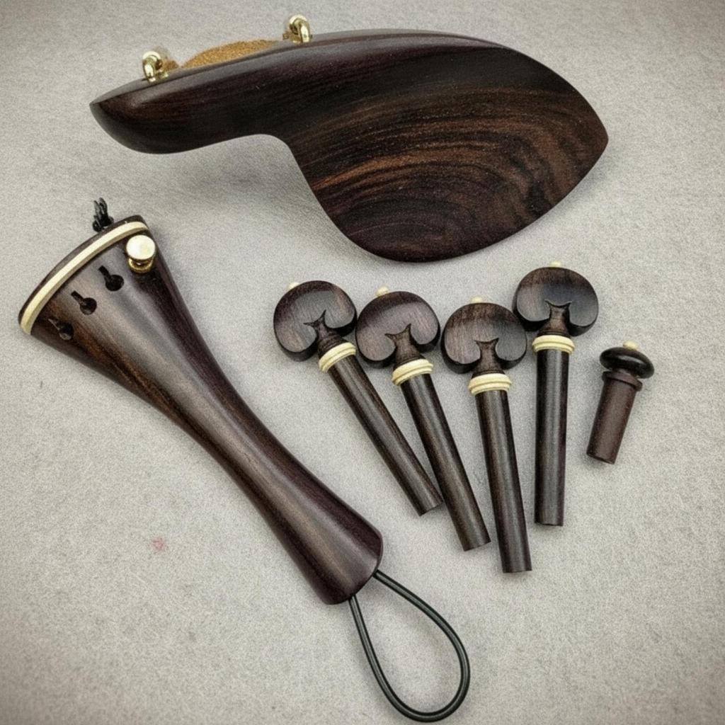 Chinrest with Tailpiece and Pegs Wooden Violin Fittings Set Carved Parts Kit Chin Rest