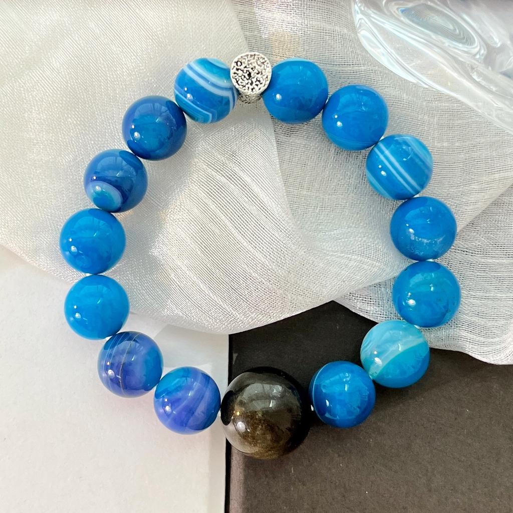 12Mm Natural Agate Obsidian Bracelet Bracelet.