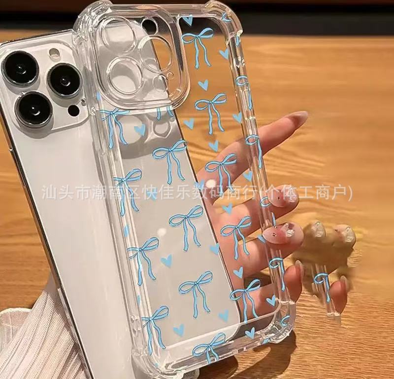 Cute bow mobile phone case for Apple iPhone11/12/13/14 promax four corners anti-drop 15/16