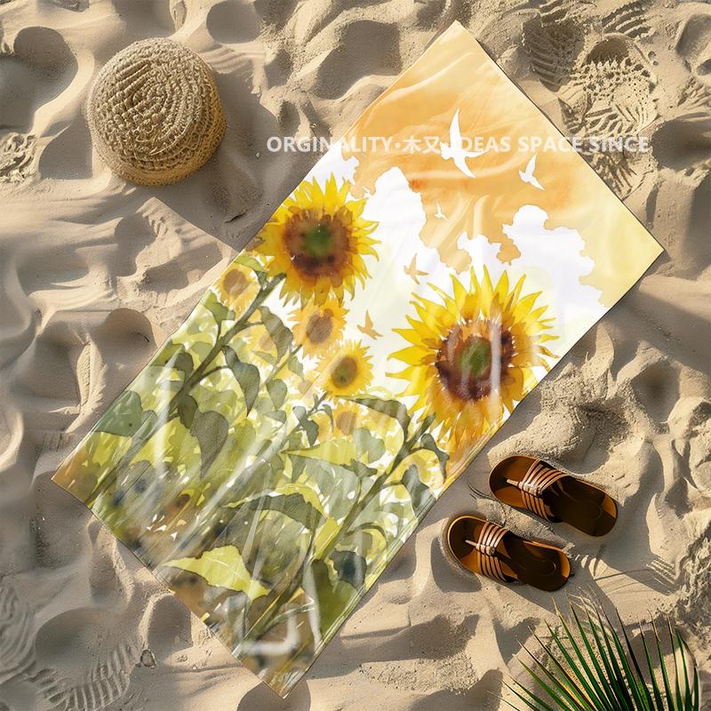 Watercolor Sunflower Beach Towel Patterned Sunscreen And Windproof Suitable For Swimming Pool Camping Travel Blanket