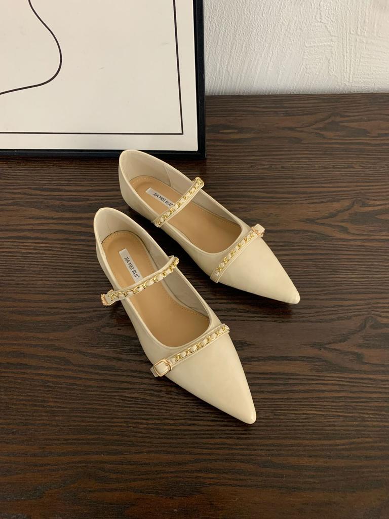 2025 spring new fashion pointed one word with soft leather Doudou shallow mouth flat bottom foot cover ballet outer wear women's single shoes