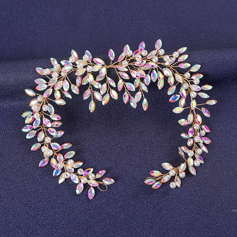 Gold Color Flower Leaf Hairband Tiara For Women Party Crystal Pearl Headband Bridal Wedding Hair Accessories Jewelry Comb Band
