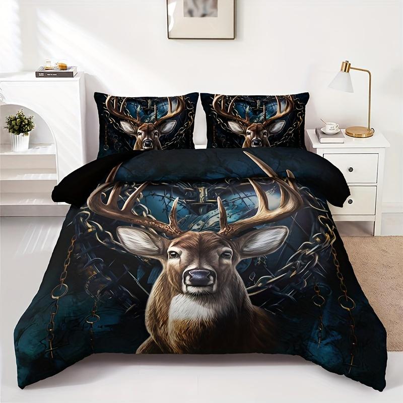 3pcs Duvet Cover Set Fashion Vintage Elk Print Bedding Set, Soft Comfortable Duvet Cover, For Bedroom, Guest Room